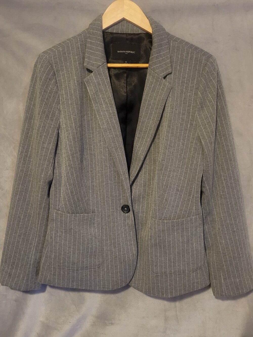 Banana Republic Knit Blazer Women's Gray White Pinstripe Lined Size 14